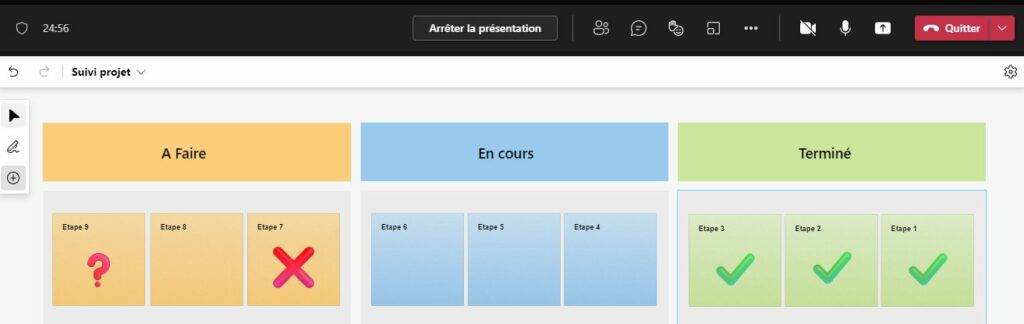 Exemple d'utilisation du tableau blanc collaboratif durant une réunion Microsoft Teams