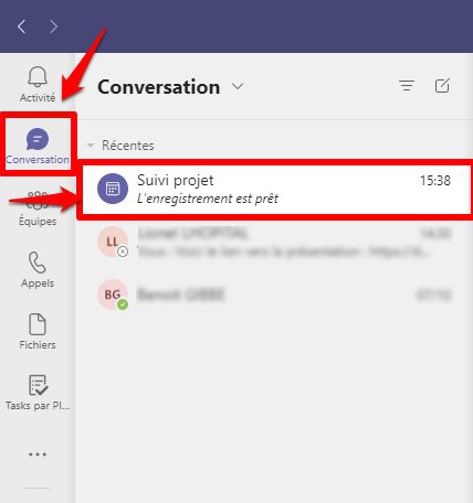 accès aux éléments échangés durant une réunion Microsoft Teams 