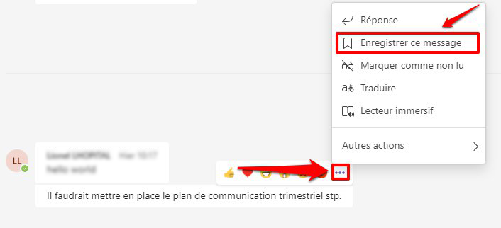 enregistrer un message dans le chat Microsoft Teams