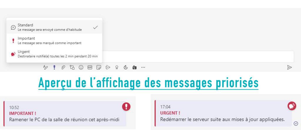 priorisation des messages important et urgent envoyés dans le chat Microsoft Teams